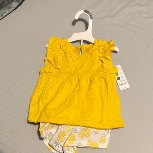 Yellow Ruffle Sleeve and Pineapple Shorts Set